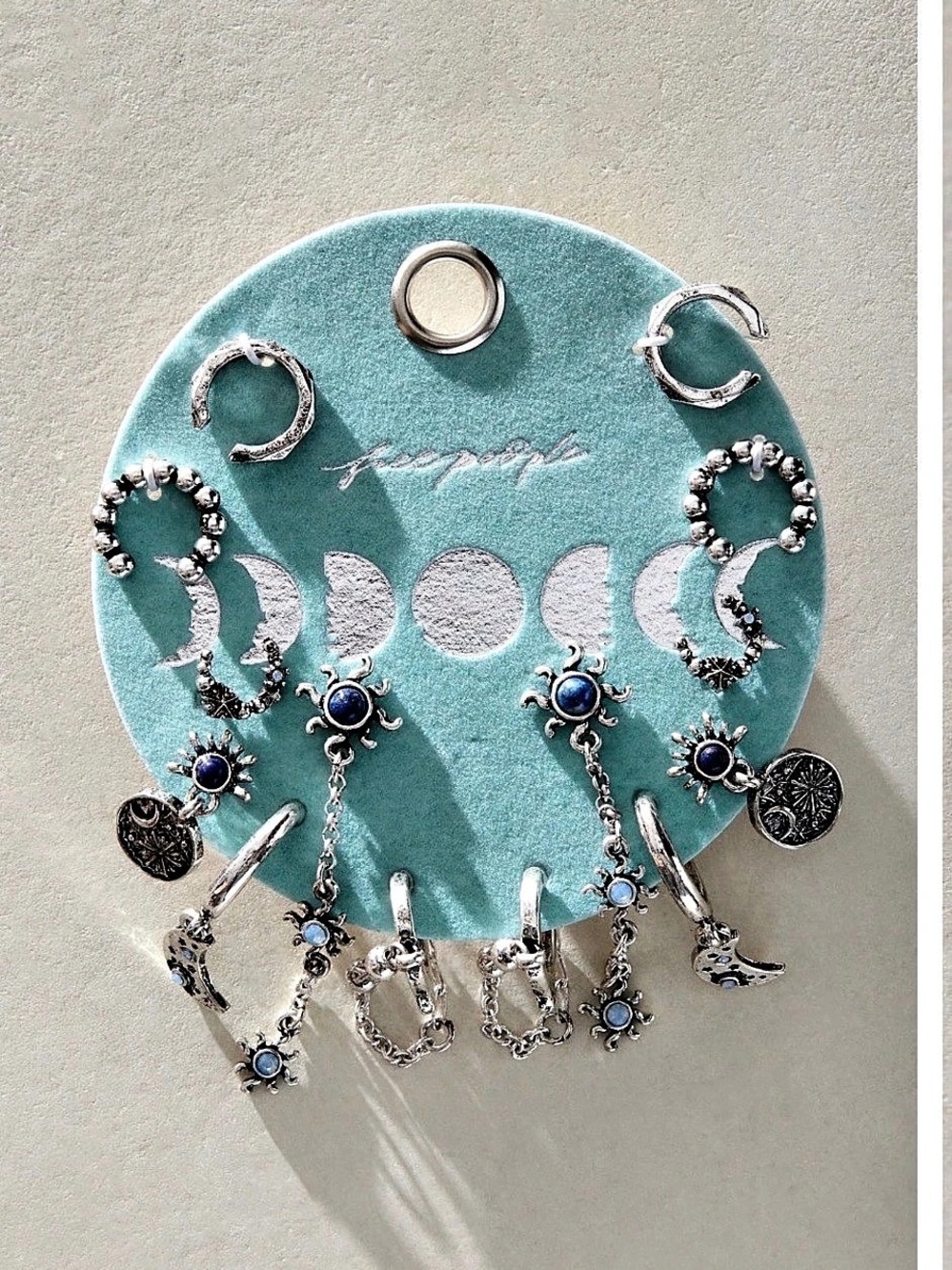 Free People Driftwood earring set  Lucky Moons And Stars Silver & Blue, nwt